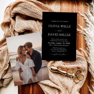 Convites Casamento Mínimo Elegante de Preto e Branco