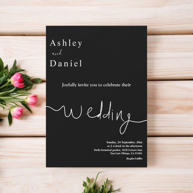 Convites Casamento Mínimo Elegante De Preto E Delicado Bran (Criador carregado)