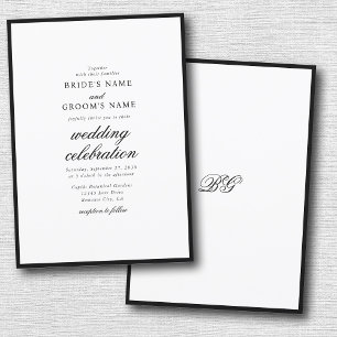 Convites Casamento Mínimo Elegante do Monograma Branco Negr