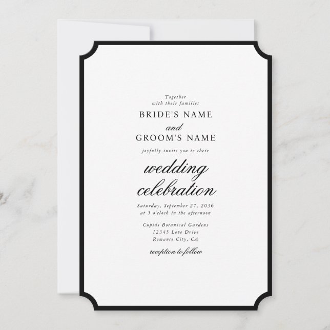 Convites Casamento Mínimo Elegante do Monograma Branco Negr (Frente)