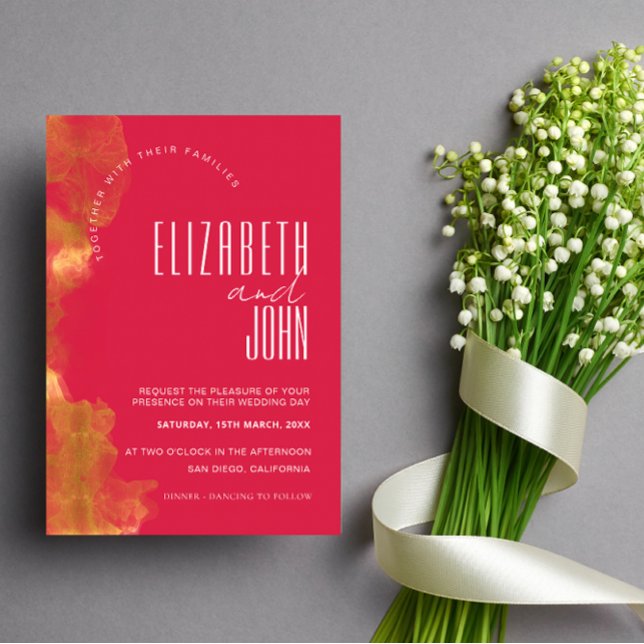 Convites Casamento Mínimo Elegante Dourado E Magenta (Criador carregado)