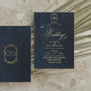 Convites Casamento Mínimo Elegante Dourado Negro