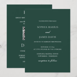 Convites Casamento Mínimo Elegante Emerald Verde Tudo em Um