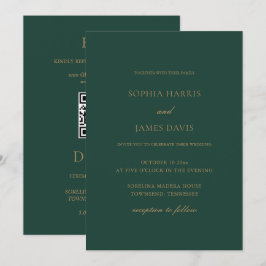 Convites Casamento Mínimo Elegante Emerald Verde Tudo em Um