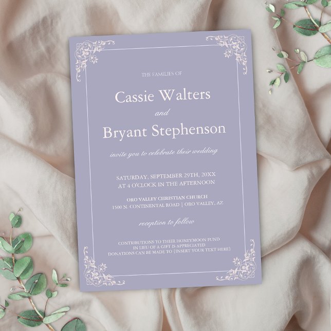 Convites Casamento Mínimo Elegante Lavendar Blush Rosa (Elegant french lilac and blush pink wedding invitation for light purple romantic vintage wedding)