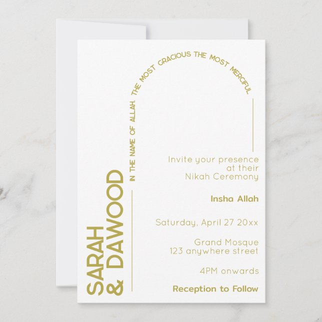 Convites Casamento Mínimo Elegante Muçulmano Branca (Frente)