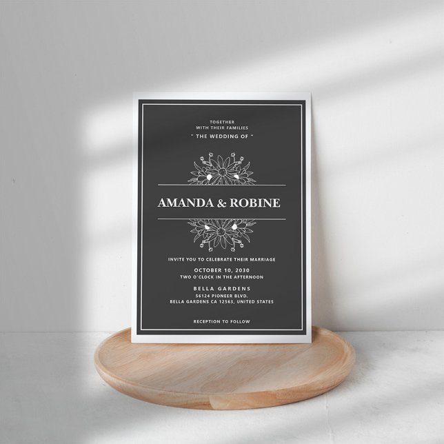 Convites Casamento Mínimo Elegante Preto e Branco (Criador carregado)