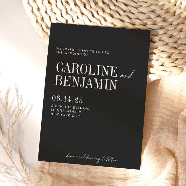 Convites Casamento Mínimo Elegante Preto e Branco (Criador carregado)