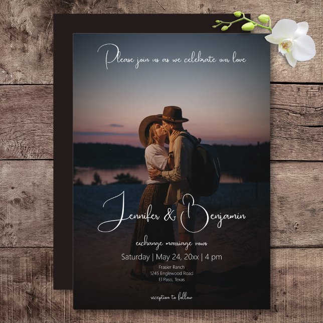 Convites Casamento Mínimo Escuro da Foto Moderna (Modern Photo Dark Minimal Wedding Invitation)