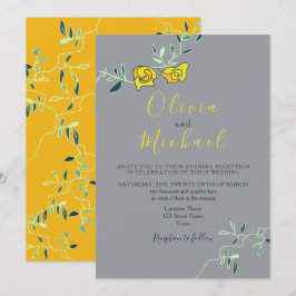 Convites Casamento Minimo Floral Amarelo e Cinza