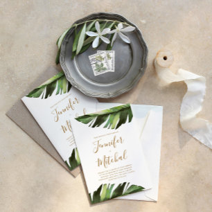 Convites Casamento Mínimo Floral Tropical Palm Leaf