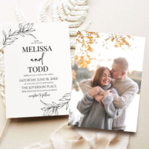 Convites Casamento Mínimo Minimalista de Folha Branca Negra