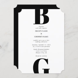 Convites Casamento Mínimo Moderno do Monograma Negro e Bran