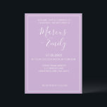 Convites Casamento Mínimo Moderno e Púrpura Branca<br><div class="desc">O convite para o casamento bonito,  moderno,  minimalista e moderno apresenta um fundo pastel púrpura macio (2022 coleciona "Orchid Bloom" de Pantone) com blocos de texto personalizáveis brancos em fontes modernas</div>