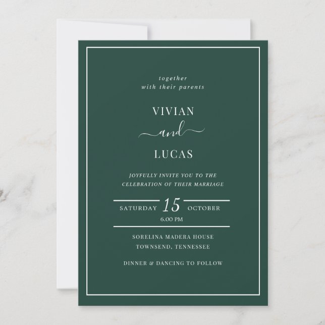 Convites Casamento Mínimo Moderno Emerald Green (Frente)