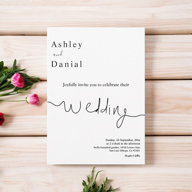 Convites Casamento Mínimo Negro E Branco Moderno Elegante (Criador carregado)