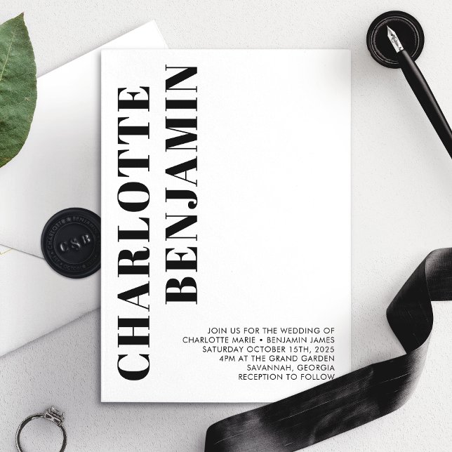 Convites Casamento Mínimo Preto-Bravo E Branco Moderno (Criador carregado)