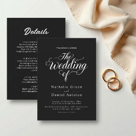Convites Casamento Mínimo Preto e Branco de Script Elegante