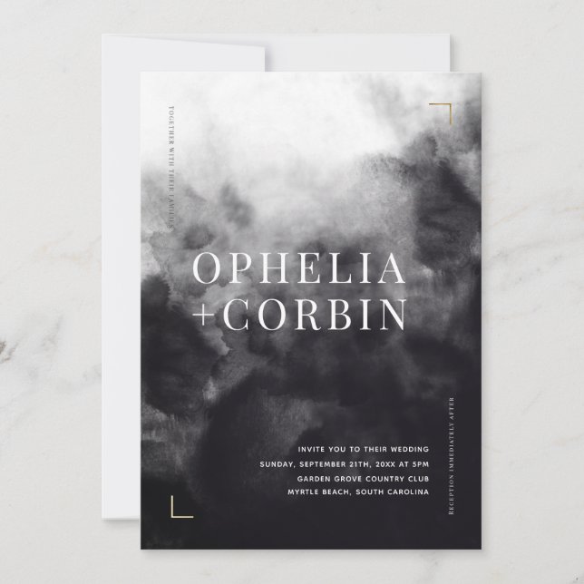 Convites Casamento Mínimo Preto-Negro-Fumo (Frente)