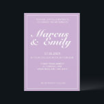Convites Casamento Mínimo Puro e Branco Moderno<br><div class="desc">O convite para o casamento bonito,  moderno,  minimalista e moderno apresenta um fundo pastel púrpura macio (2022 coleciona "Orchid Bloom" de Pantone) com blocos de texto personalizáveis brancos em fontes modernas</div>