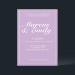 Convites Casamento Mínimo Puro e Branco Moderno<br><div class="desc">O convite para o casamento bonito,  moderno,  minimalista e moderno apresenta um fundo pastel púrpura macio (2022 coleciona "Orchid Bloom" de Pantone) com blocos de texto personalizáveis brancos em fontes modernas</div>