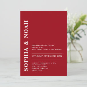 Convites Casamento Mínimo Romântico Vermelho e Branco Moder