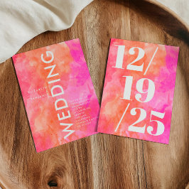 Convites Casamento Mínimo Rosa e Bold Chic Laranja