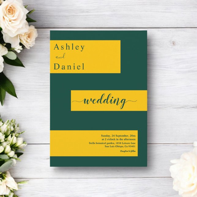Convites Casamento Mínimo Verde E Dourado Moderno E Elegant (Criador carregado)
