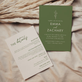 Convites Casamento Mínimo Verde Oleícola All-in-One