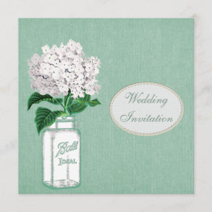Convites Casamento Mint Burlap, Mason Jar & Hydrangea