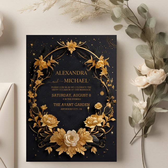 Convites Casamento Místico Celestial Dourado Lua (Criador carregado)