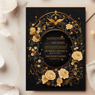 Convites Casamento Místico Celestial Preto e Dourado