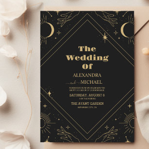 Convites Casamento Místico Celestial Preto e Dourado