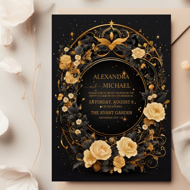 Convites Casamento Místico Celestial Preto e Dourado (Criador carregado)