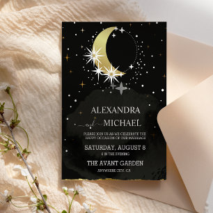 Convites Casamento Místico Celestial Preto e Dourado