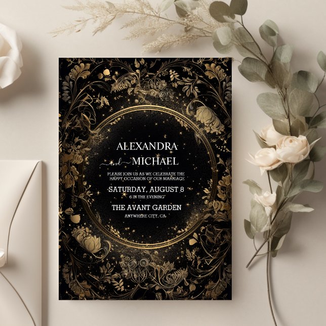 Convites Casamento Místico Celestial Preto e Dourado (Criador carregado)