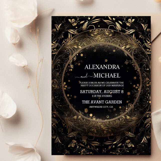 Convites Casamento Místico Celestial Preto e Dourado (Criador carregado)