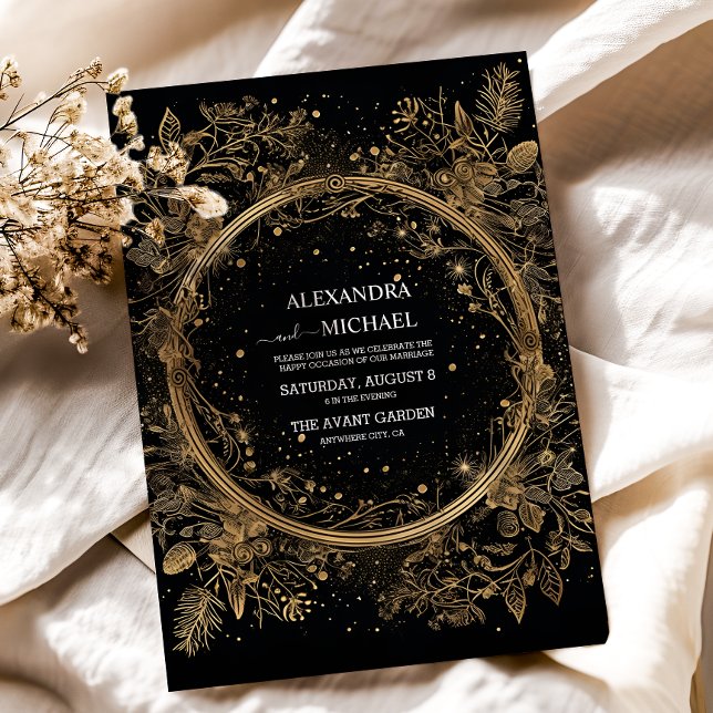 Convites Casamento Místico Celestial Preto e Dourado (Criador carregado)