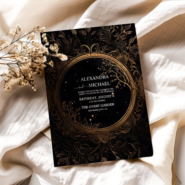 Convites Casamento Místico Celestial Preto e Dourado (Criador carregado)