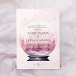 Convites Casamento Místico Crescent Moon<br><div class="desc">Embarque em uma jornada para uma celebração mágica com nosso Convite Místico de Casamento Crescente Moon. Esse design captivador apresenta uma bola mística de cristal de aquarela em matizes rosa encantadores, enquadrada por delicadas fases da lua crescente e estrelas cintilantes, capturando a essência do tarô e do assombro celeste. Perfeito...</div>