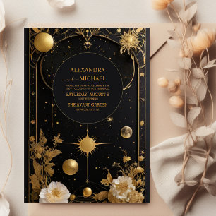 Convites Casamento Místico da Lua Celestial Dourada