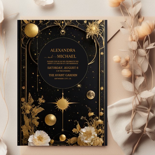 Convites Casamento Místico da Lua Celestial Dourada (Criador carregado)