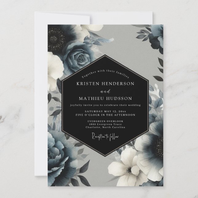 Convites Casamento Místico de Inverno Azul-Marinho (Frente)