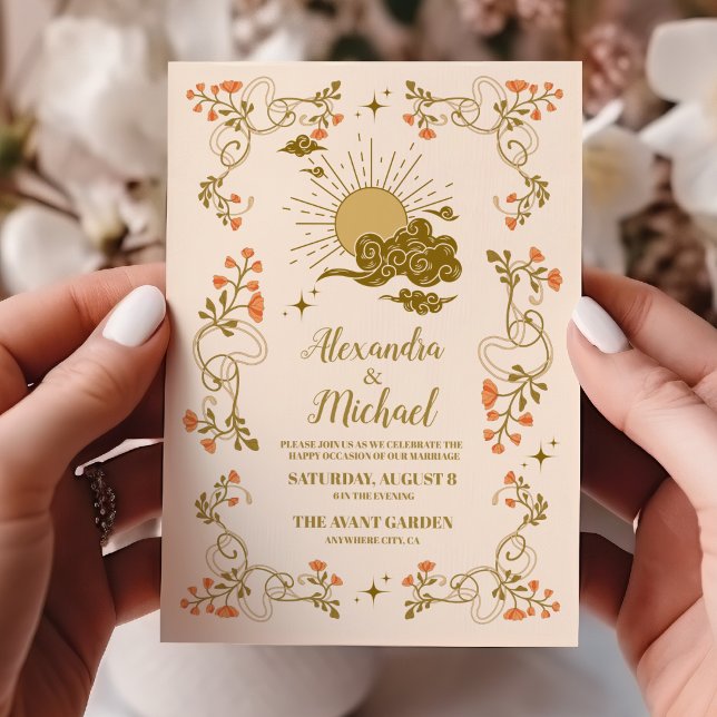 Convites Casamento Místico Dourado Vintage (Criador carregado)
