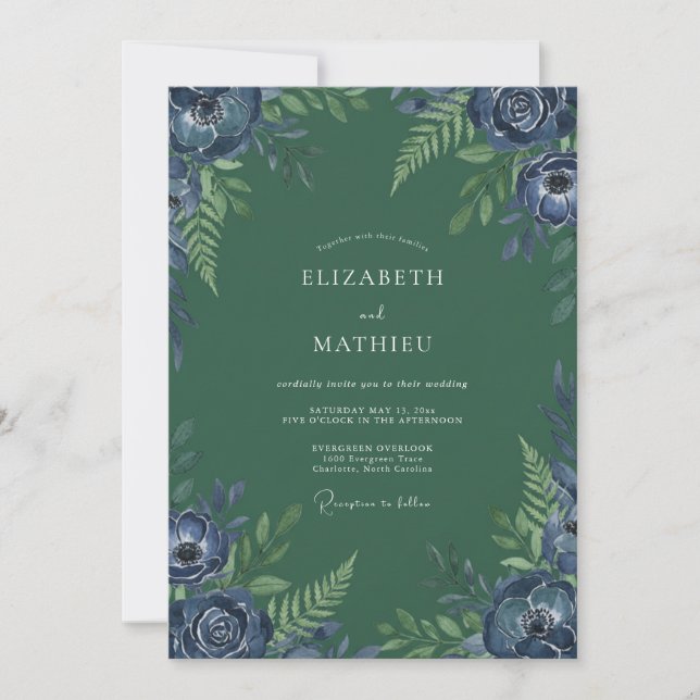Convites Casamento Místico Florestal em Verde (Frente)