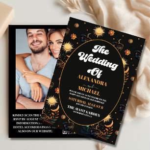 Convites Casamento Místico Preto Dourado Estrelas Celestiai