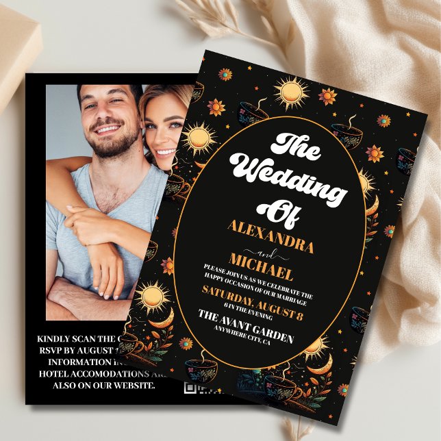 Convites Casamento Místico Preto Dourado Estrelas Celestiai (Criador carregado)