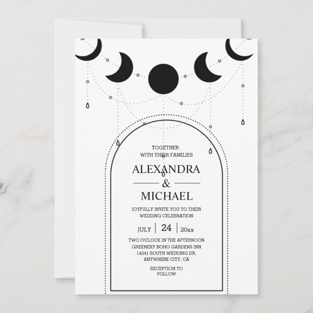 Convites Casamento Místico Preto e Branco Estrelas Celestia (Frente)