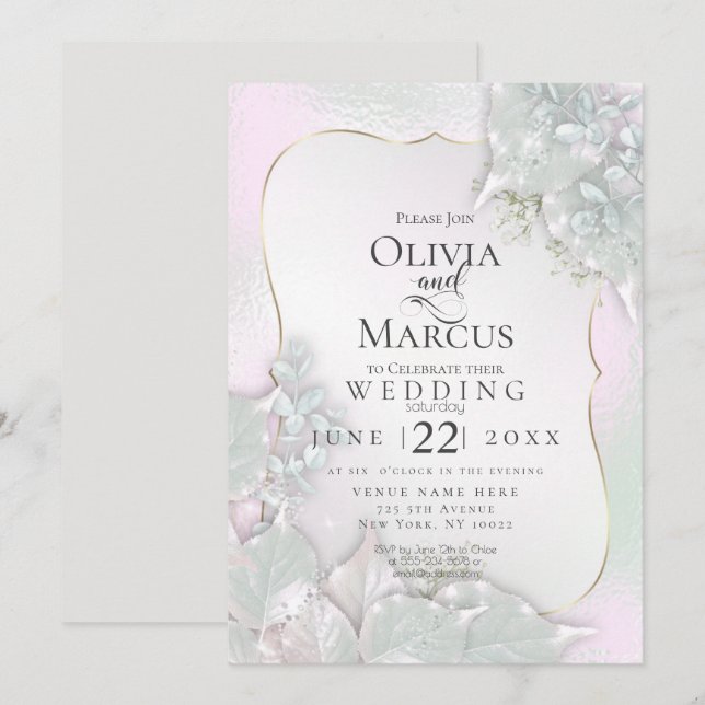 Convites CASAMENTO | Mistura Rosa-Rosa com Shimmer (Frente/Verso)
