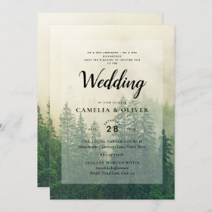 Convites Casamento Misty Green Forest Pine Trees
